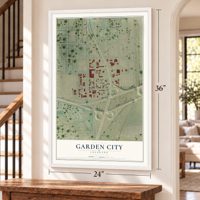 Garden City, Colorado map, 24 x 36 inch print in a white frame by a staircase