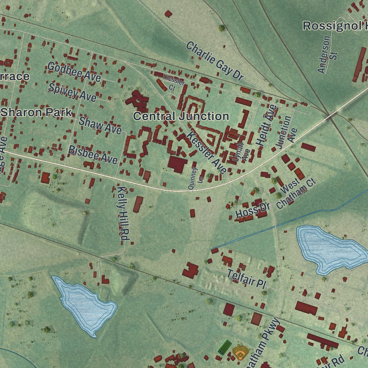 Second close-up of the map of Garden City, Georgia print showing more streets and buildings