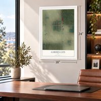 Garden City, Iowa map, 18 x 24 inch print in a white frame in a home office