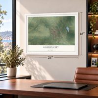 Garden City, Missouri map, 18 x 24 inch print in a white frame in a home office