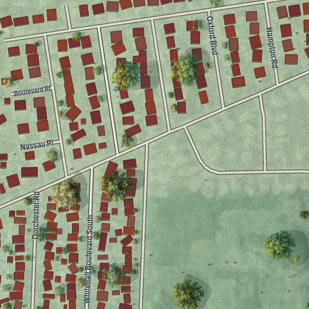 Second close-up of the map of Garden City South, New York print showing more streets and buildings