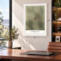 Garden City, Texas map, 18 x 24 inch print in a white frame in a home office