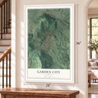 Garden City, Virginia map, 24 x 36 inch print in a white frame by a staircase