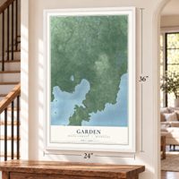 Garden, Delta County, Michigan map, 24 x 36 inch print in a white frame by a staircase