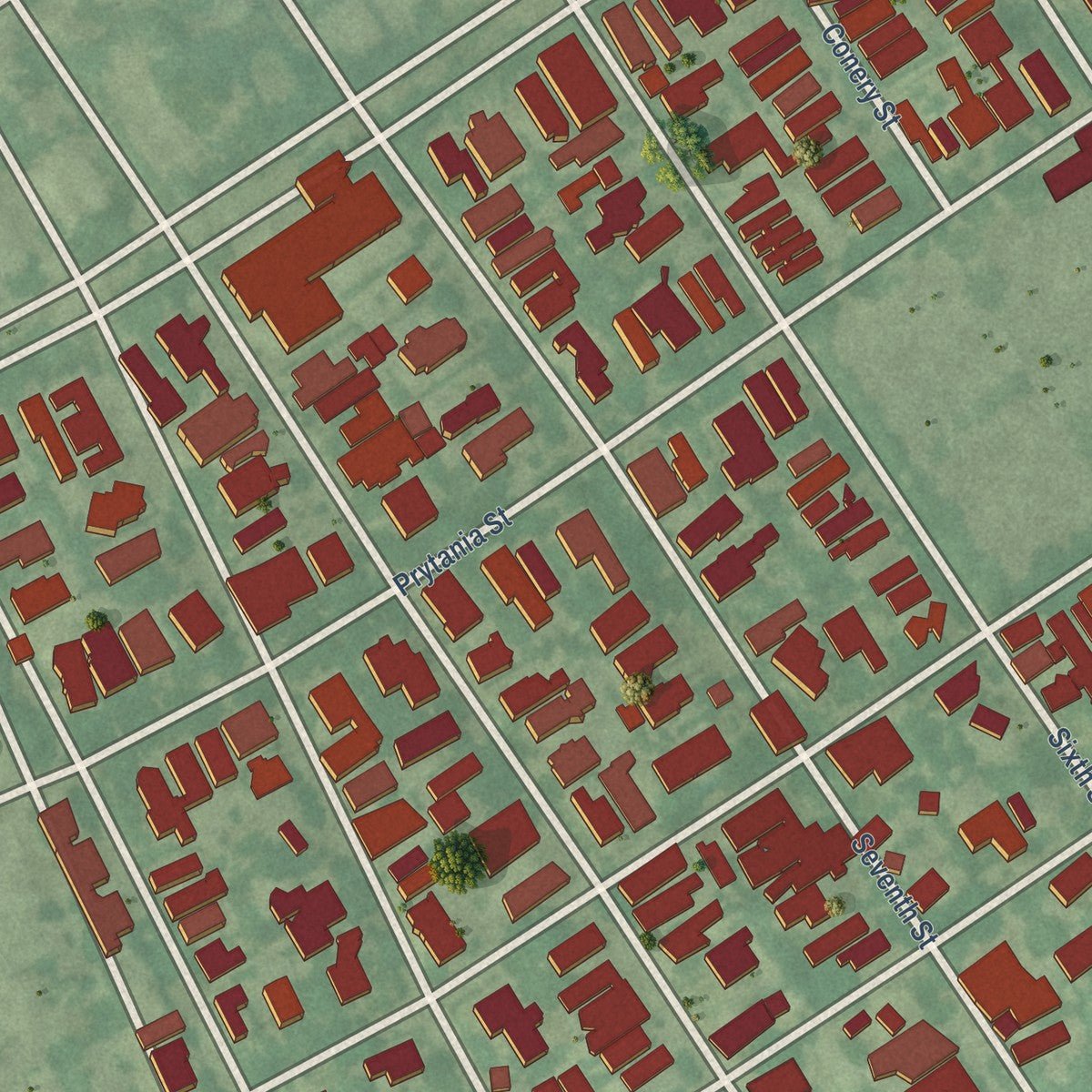 Second close-up of the map of Garden District, Louisiana print showing more streets and buildings