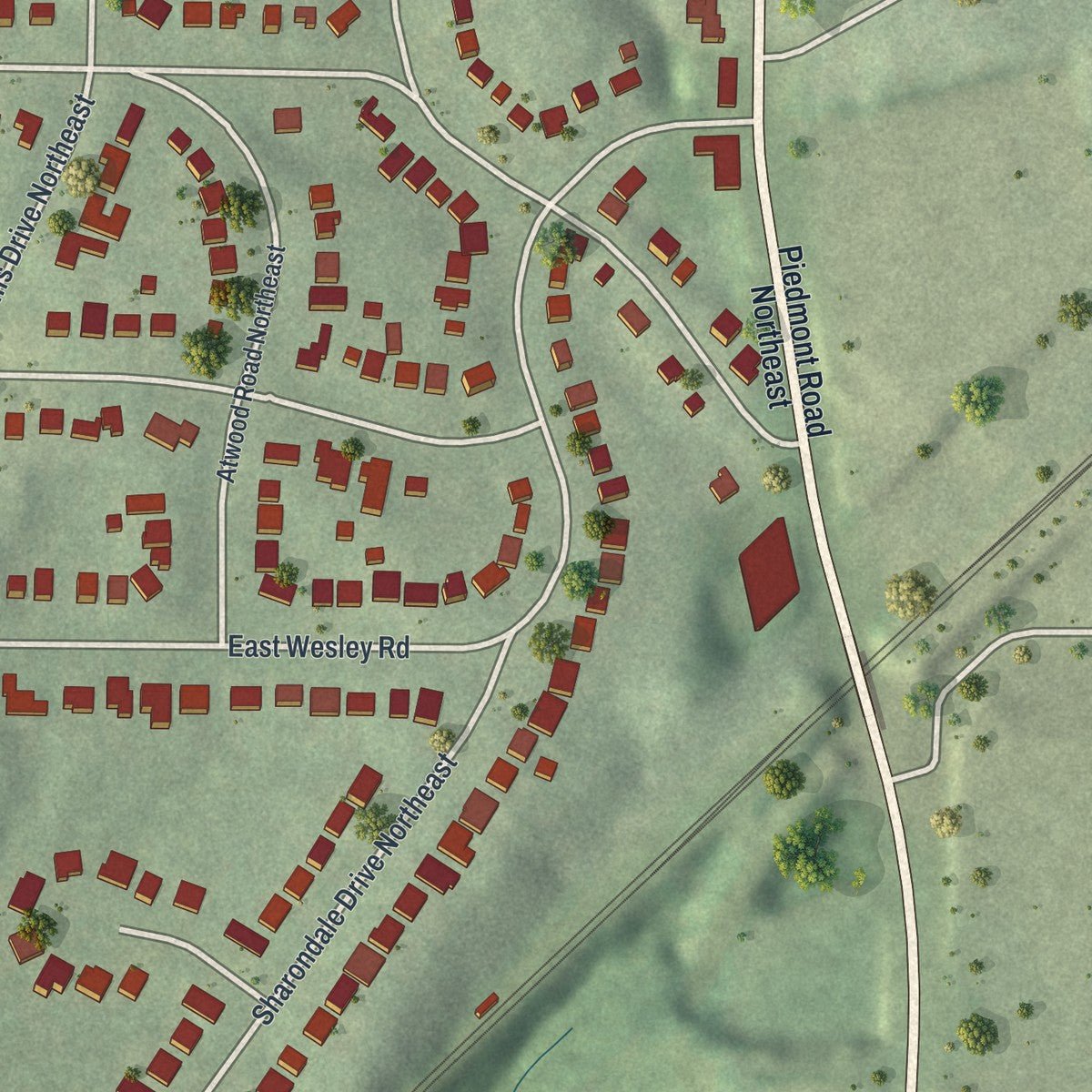 Second close-up of the map of Garden Hills, Georgia print showing more streets and buildings