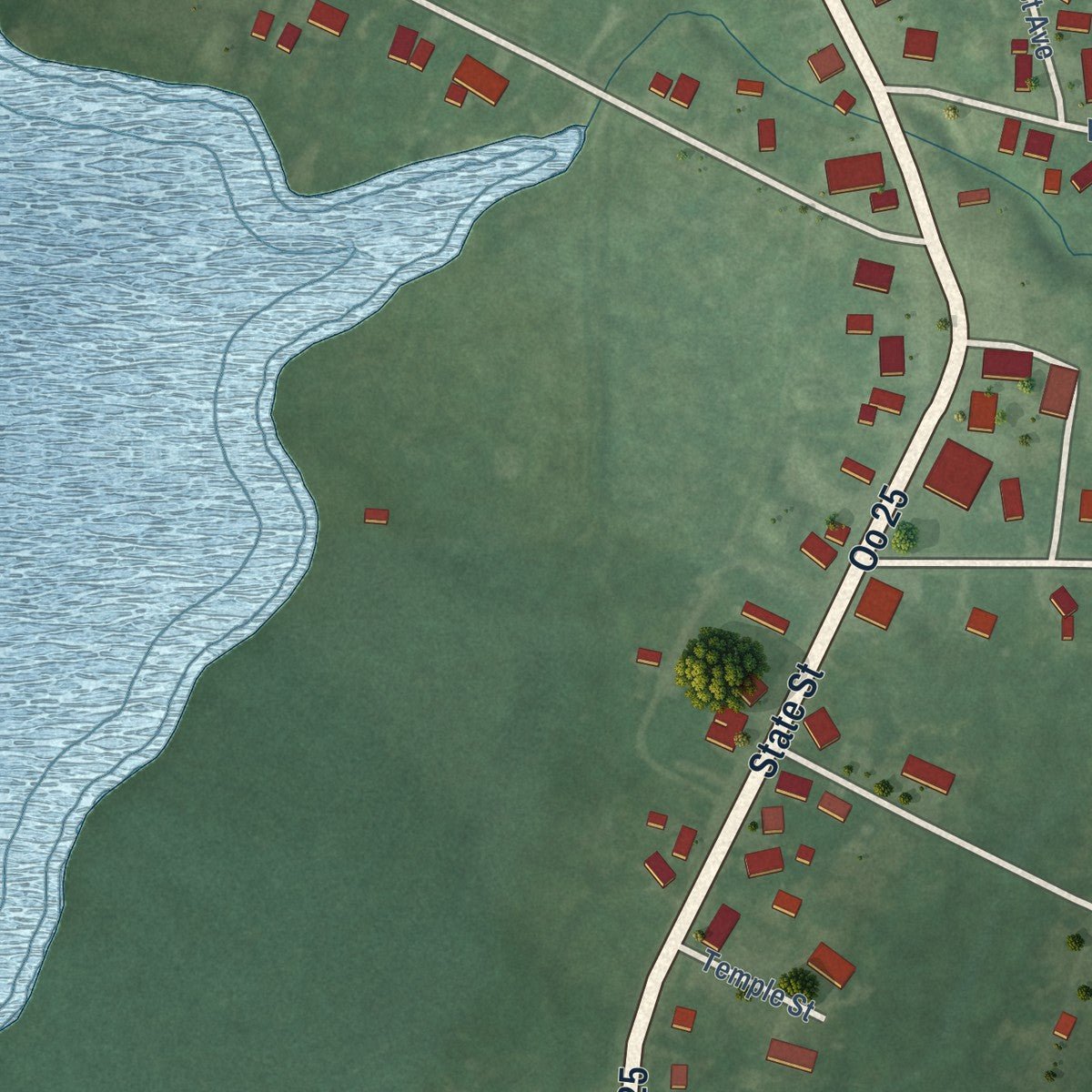 Second close-up of the map of Garden, Michigan print showing more streets and buildings