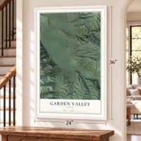 Garden Valley, Idaho map, 24 x 36 inch print in a white frame by a staircase