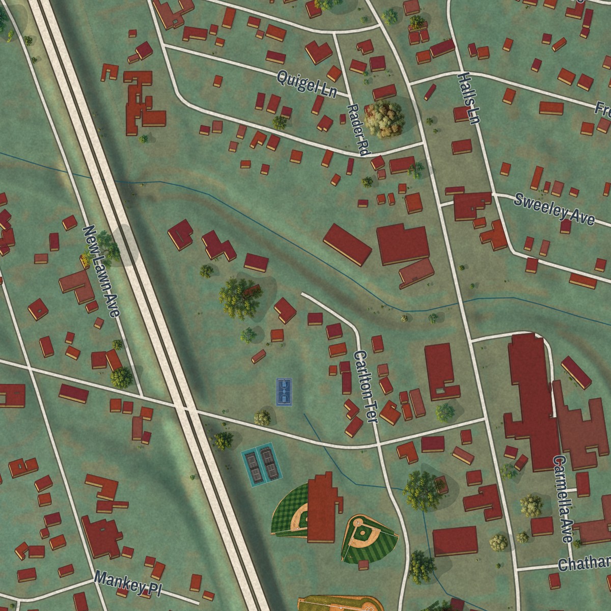 Second close-up of the map of Garden View, Pennsylvania print showing more streets and buildings