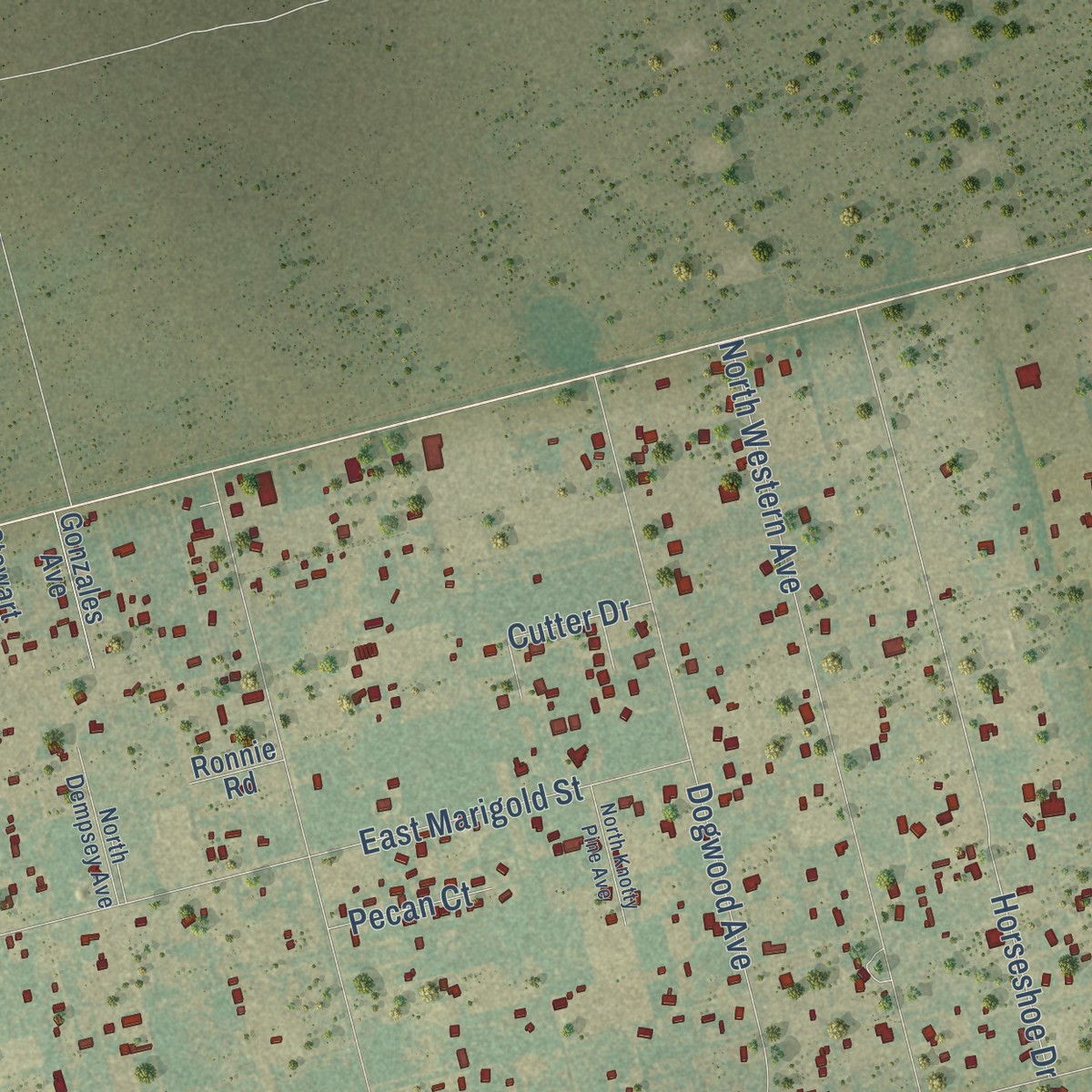 Second close-up of the map of Gardendale, Texas print showing more streets and buildings