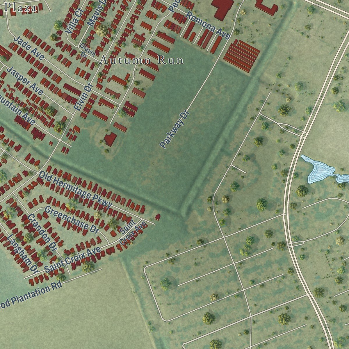 Second close-up of the map of Gardere, Louisiana print showing more streets and buildings