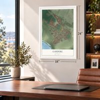 Gardere, Louisiana map, 18 x 24 inch print in a white frame in a home office