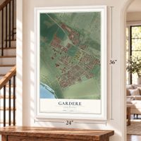 Gardere, Louisiana map, 24 x 36 inch print in a white frame by a staircase