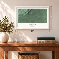 Gardiner, New York map, 12 x 18 inch print in a white frame in an entryway