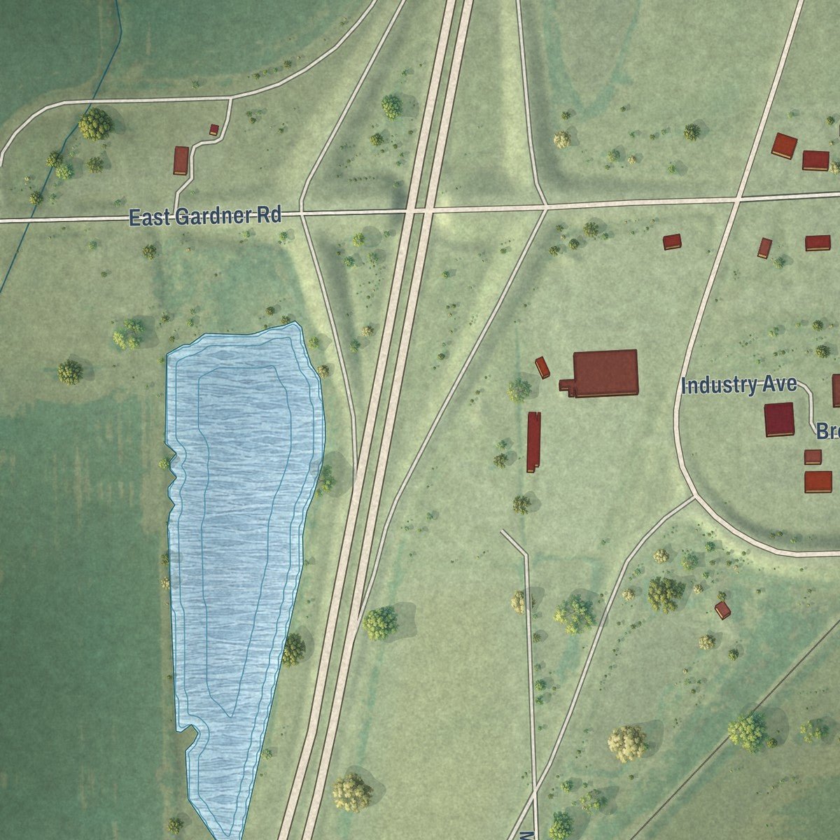 Second close-up of the map of Gardner, Illinois print showing more streets and buildings