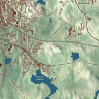 Close-up of the map of Gardner, Massachusetts print showing terrain and local geography