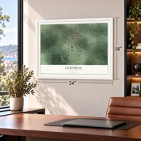 Garfield, Minnesota map, 18 x 24 inch print in a white frame in a home office