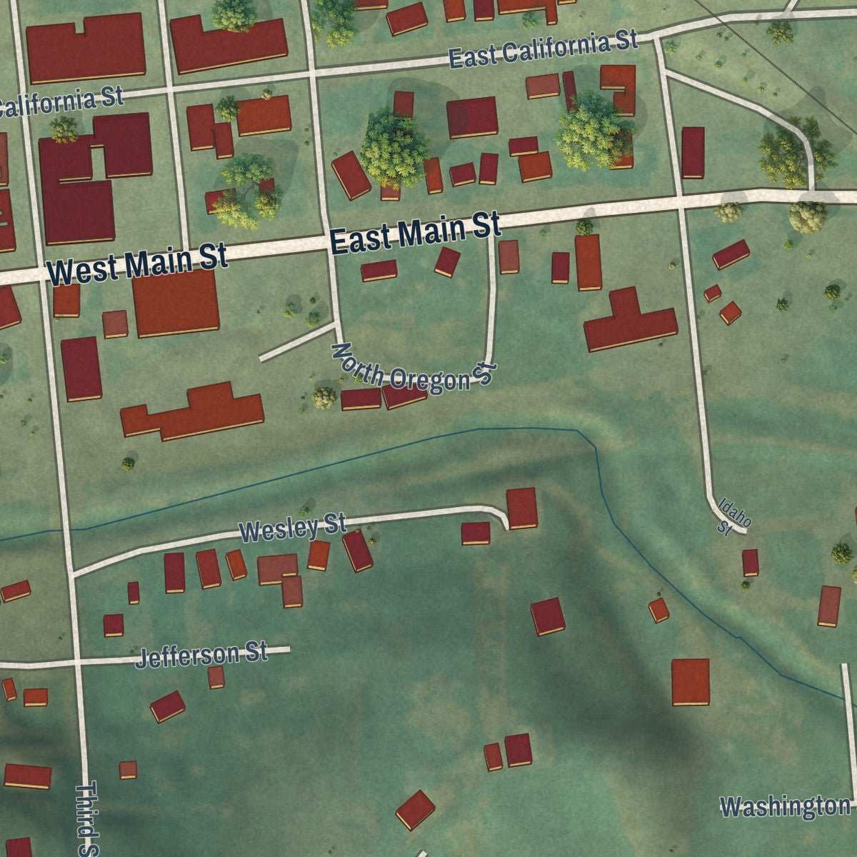 Second close-up of the map of Garfield, Washington print showing more streets and buildings