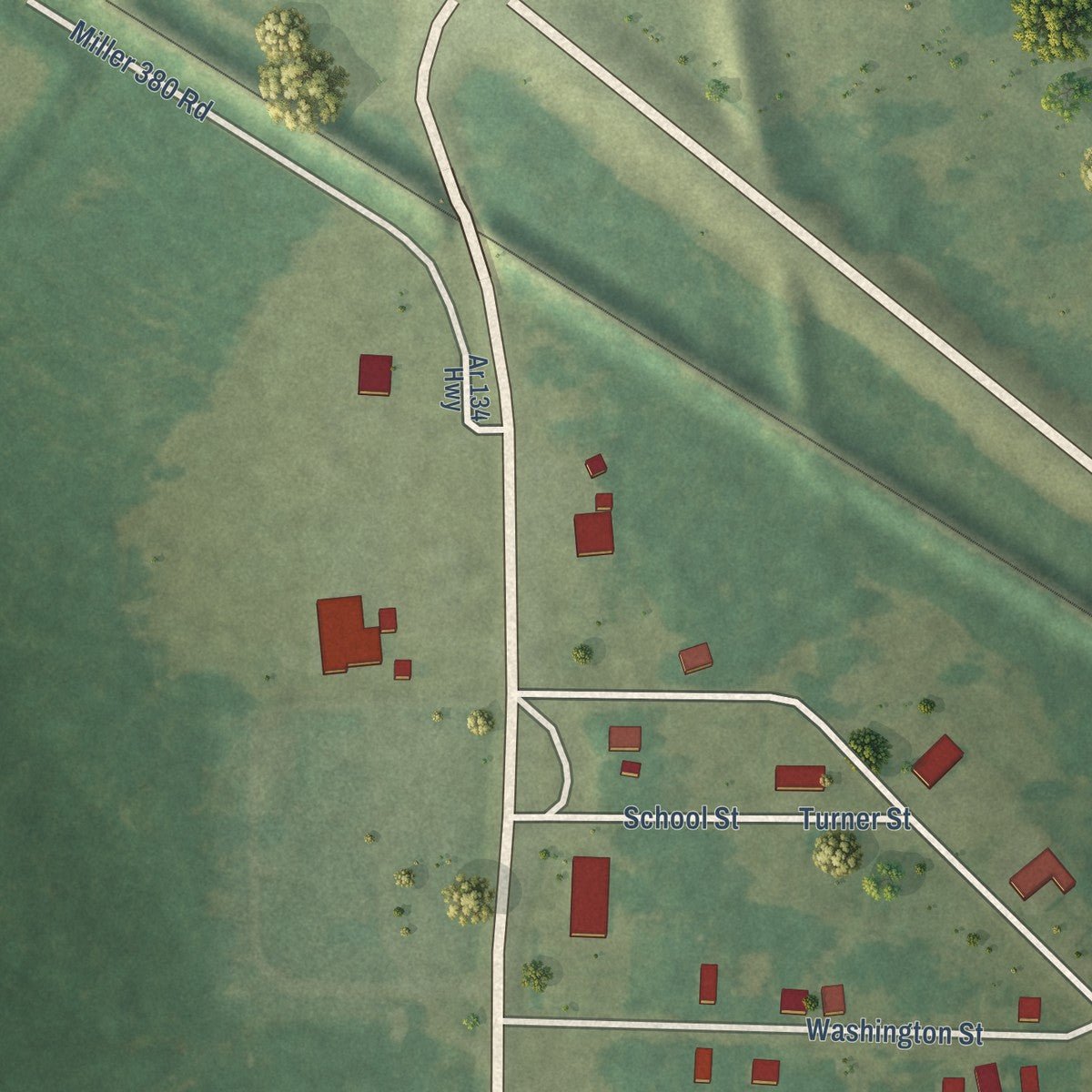 Second close-up of the map of Garland, Arkansas print showing more streets and buildings