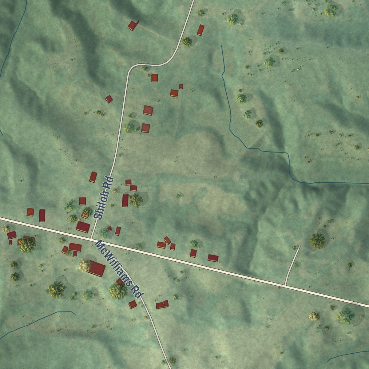 Second close-up of the map of Garland, Tennessee print showing more streets and buildings
