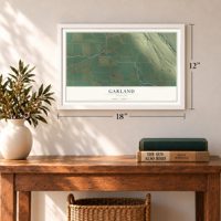 Garland, Wyoming map, 12 x 18 inch print in a white frame in an entryway
