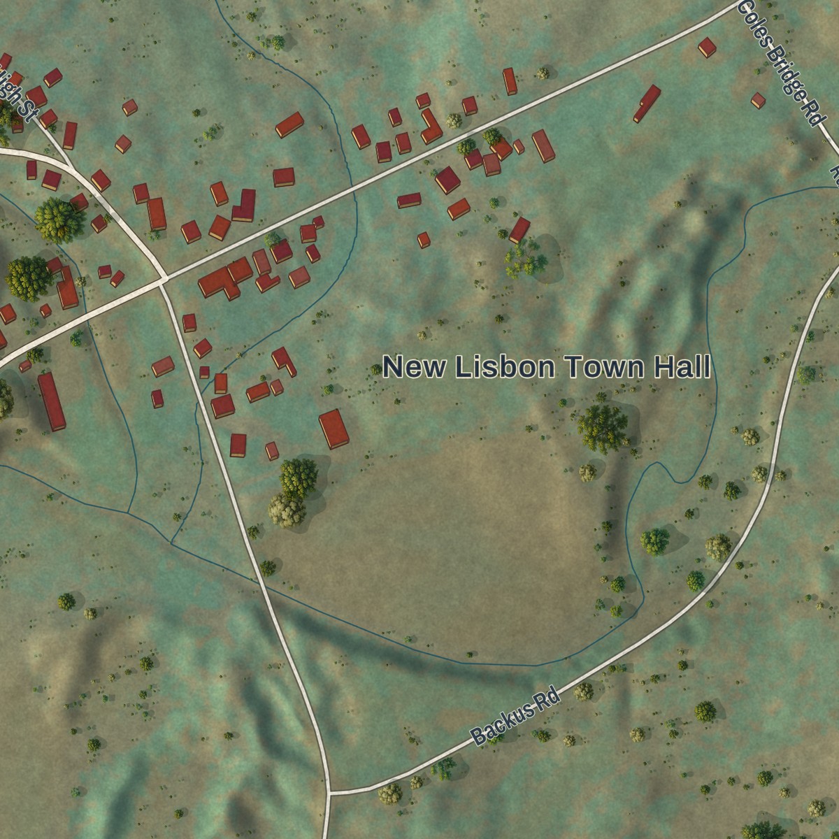 Second close-up of the map of Garrattsville, New York print showing more streets and buildings