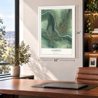 Garrett, Pennsylvania map, 18 x 24 inch print in a white frame in a home office