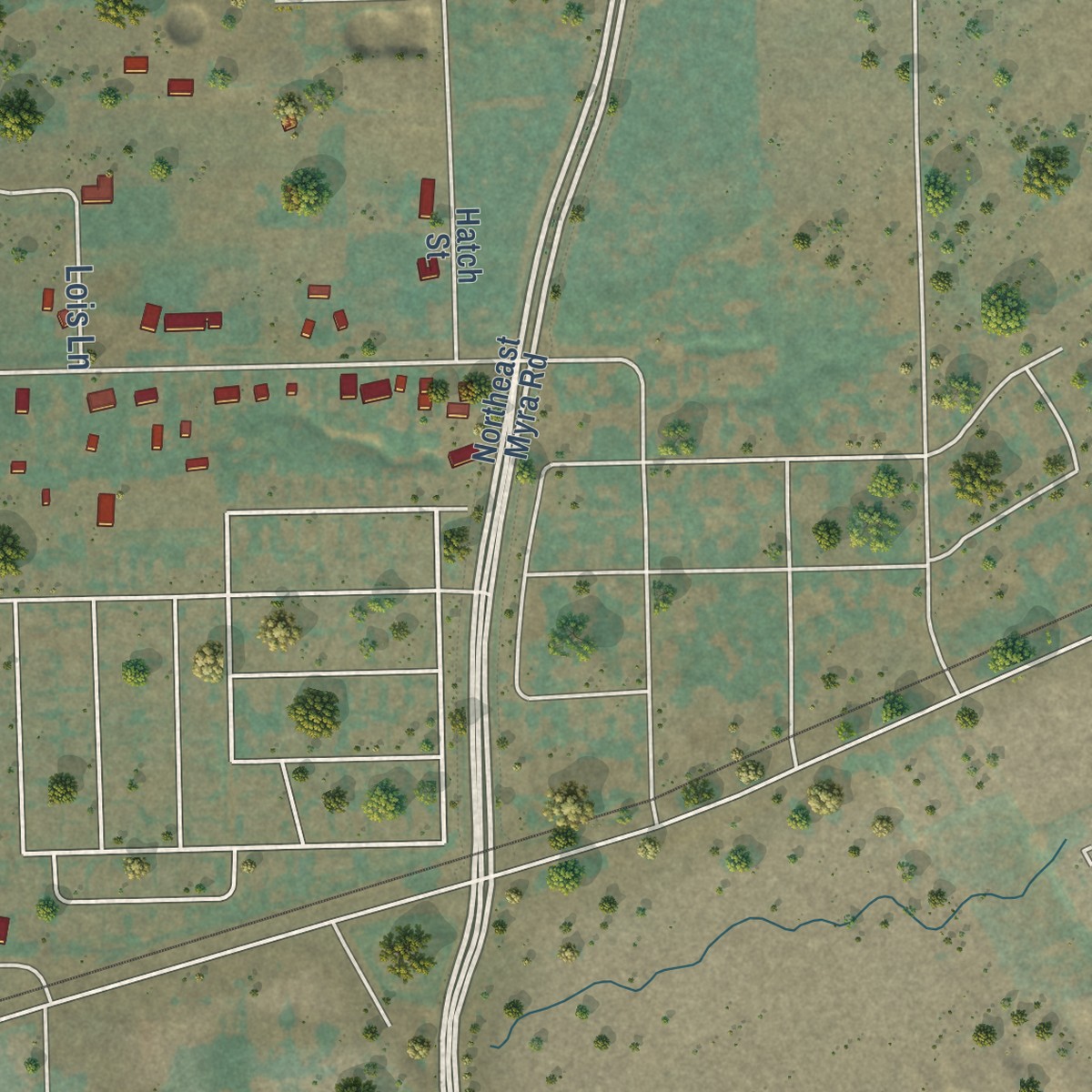 Second close-up of the map of Garrett, Washington print showing more streets and buildings