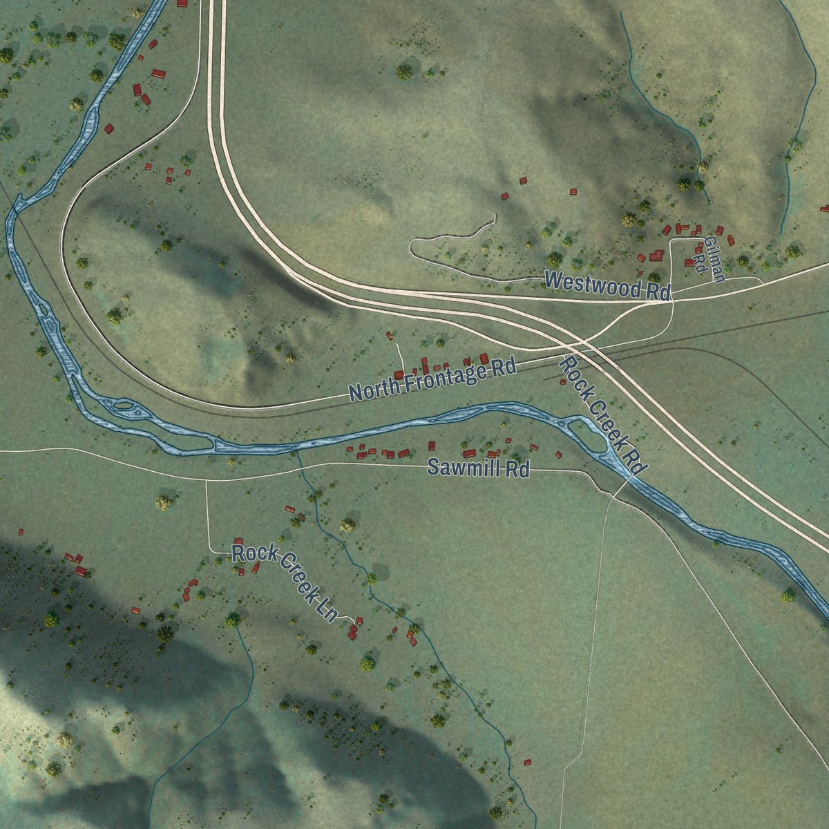 Second close-up of the map of Garrison, Montana print showing more streets and buildings