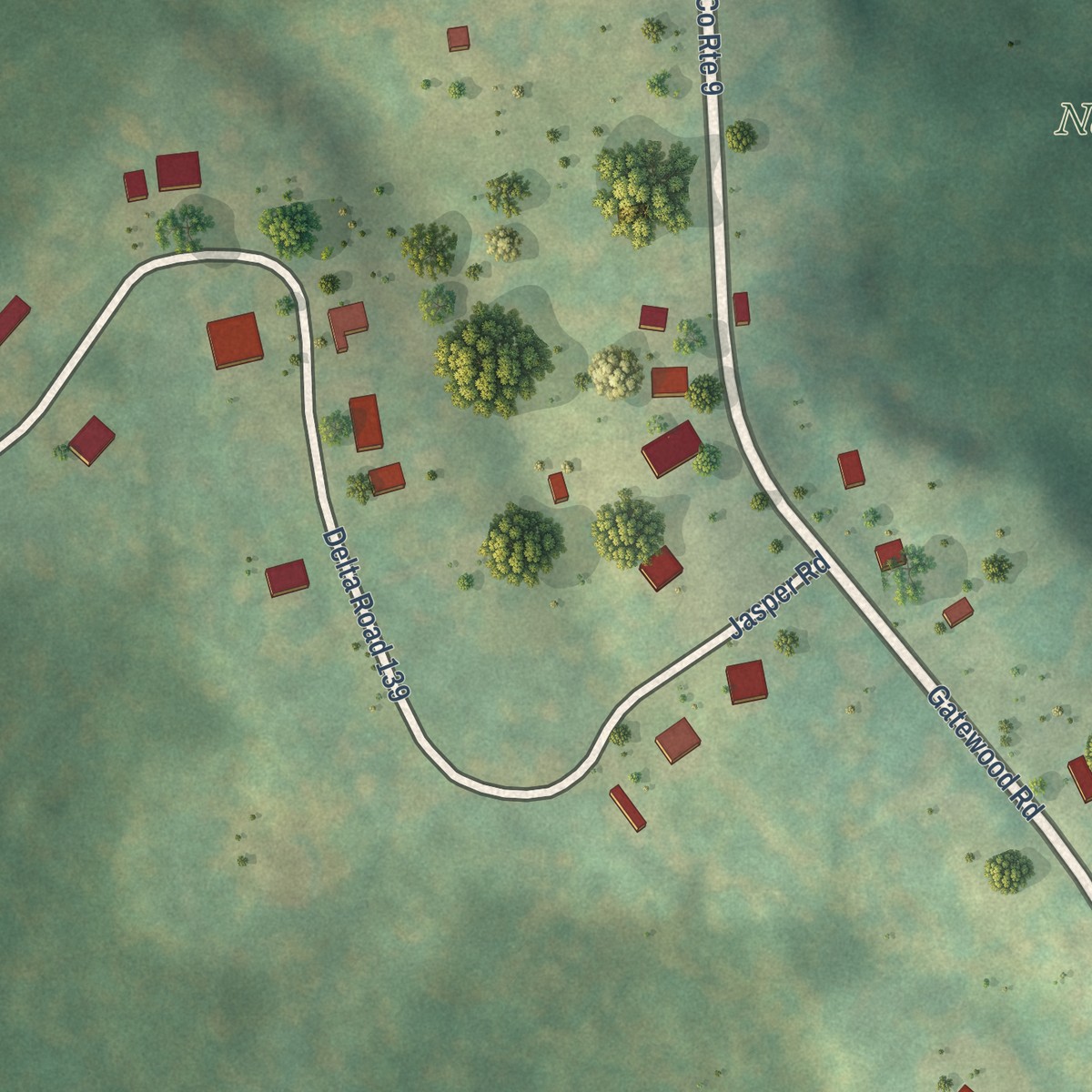 Second close-up of the map of Garten, West Virginia print showing more streets and buildings