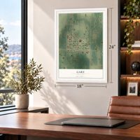 Gary, Minnesota map, 18 x 24 inch print in a white frame in a home office