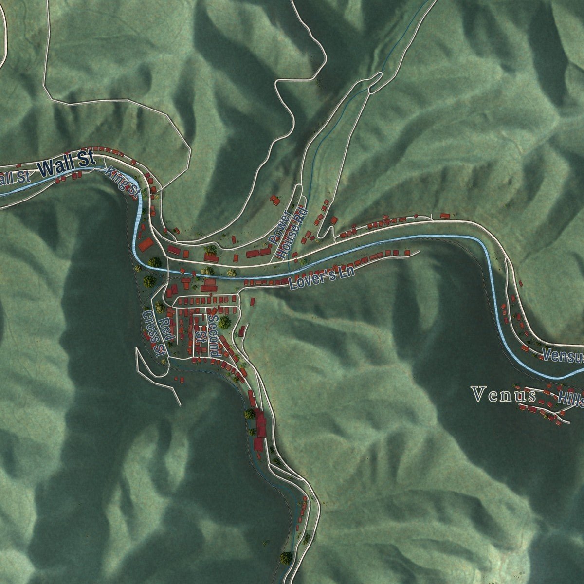 Second close-up of the map of Gary, West Virginia print showing more streets and buildings