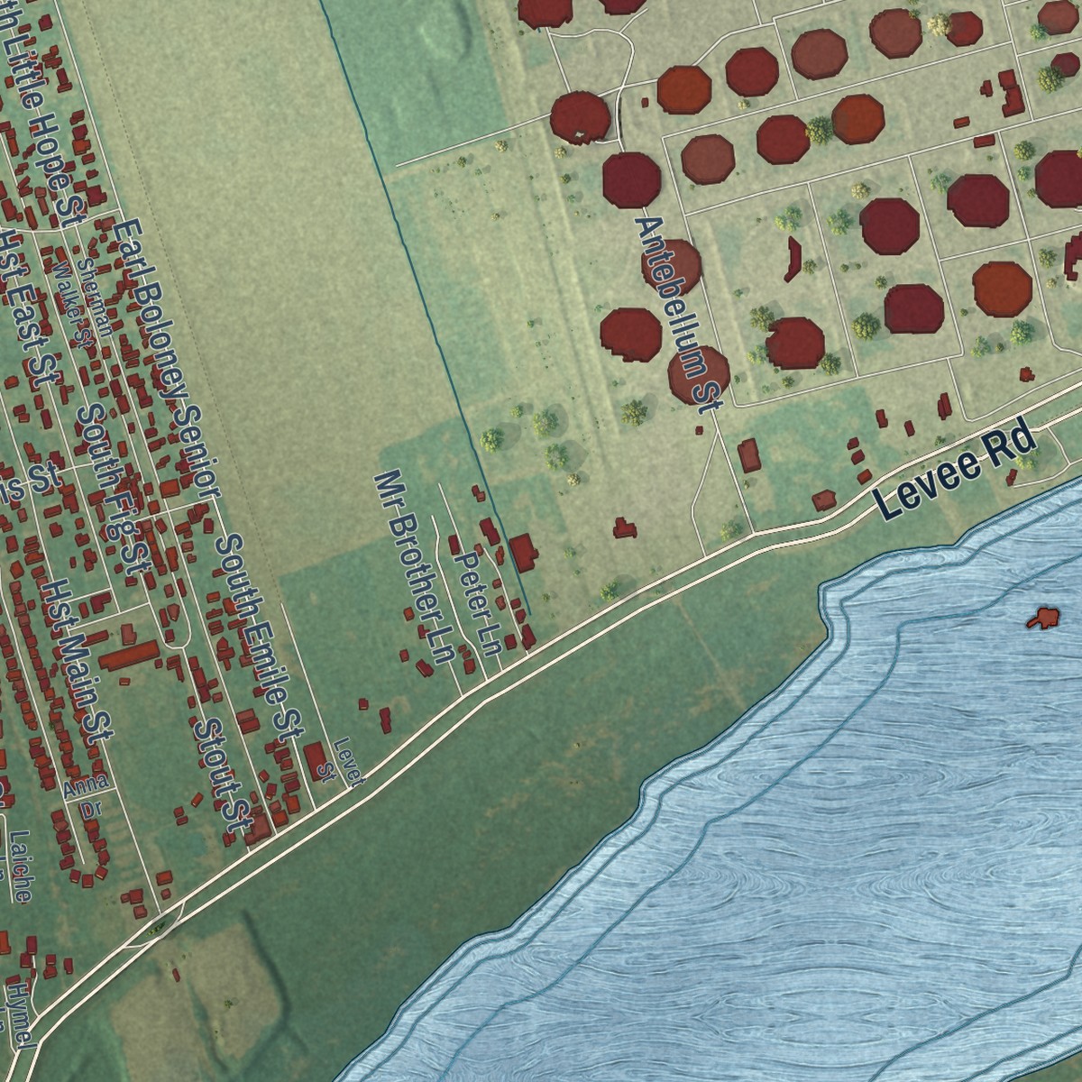 Second close-up of the map of Garyville, Louisiana print showing more streets and buildings