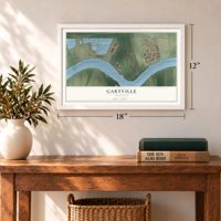 Garyville, Louisiana map, 12 x 18 inch print in a white frame in an entryway