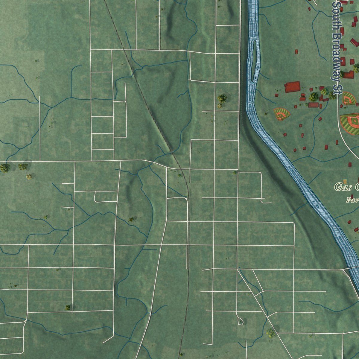 Second close-up of the map of Gas City, Indiana print showing more streets and buildings