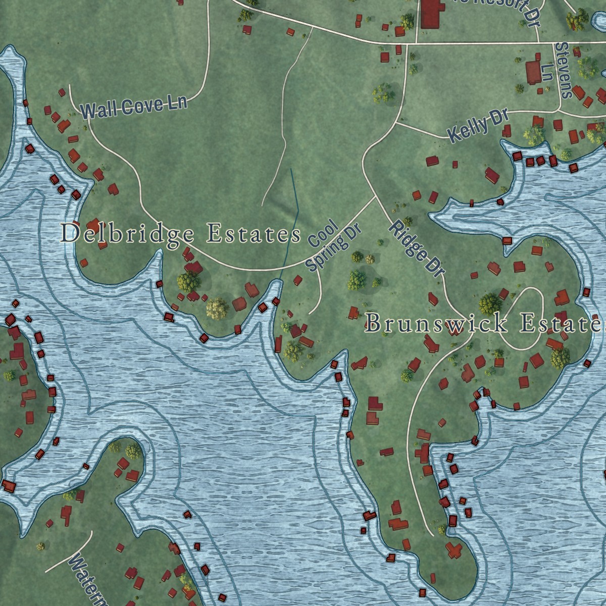 Second close-up of the map of Gasburg, Virginia print showing more streets and buildings