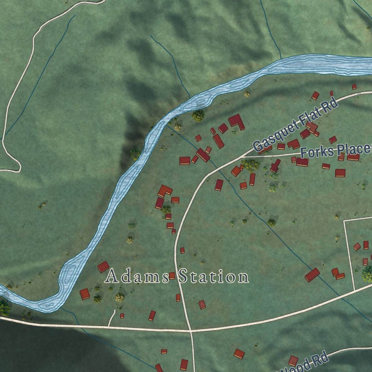 Second close-up of the map of Gasquet, California print showing more streets and buildings