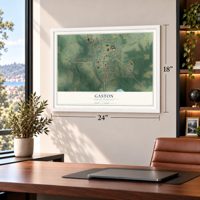 Gaston, North Carolina map, 18 x 24 inch print in a white frame in a home office