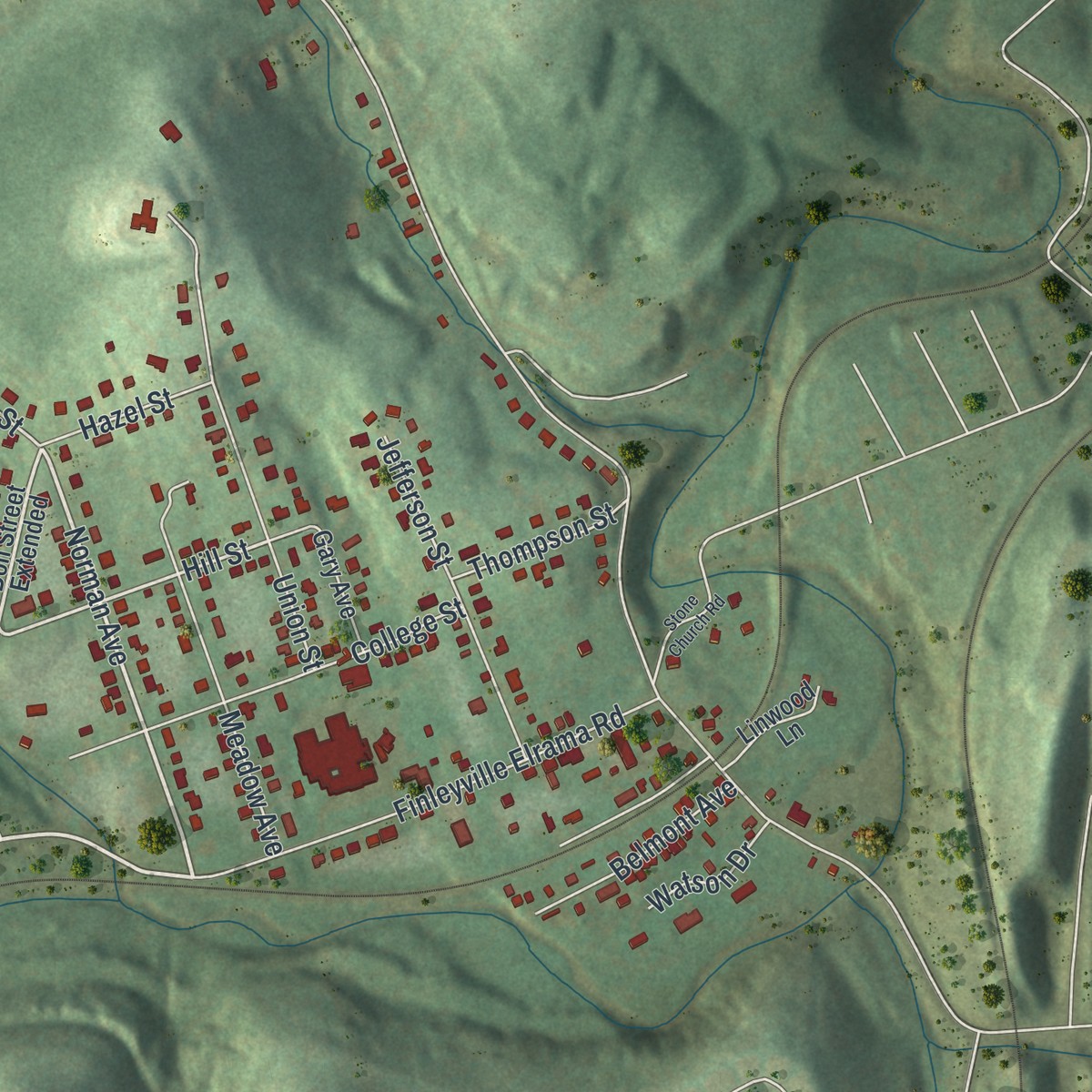Second close-up of the map of Gastonville, Pennsylvania print showing more streets and buildings