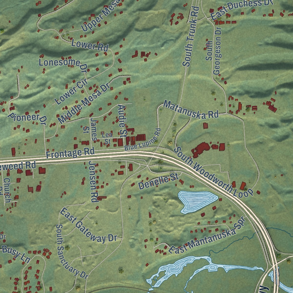 Second close-up of the map of Gateway, Alaska print showing more streets and buildings