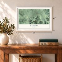 Gateway, Arkansas map, 12 x 18 inch print in a white frame in an entryway