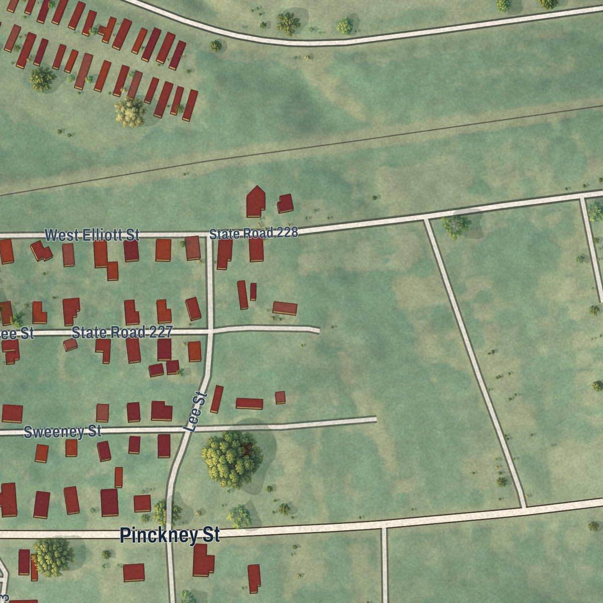 Second close-up of the map of Gayle Mill, South Carolina print showing more streets and buildings