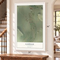 Gazelle, California map, 24 x 36 inch print in a white frame by a staircase