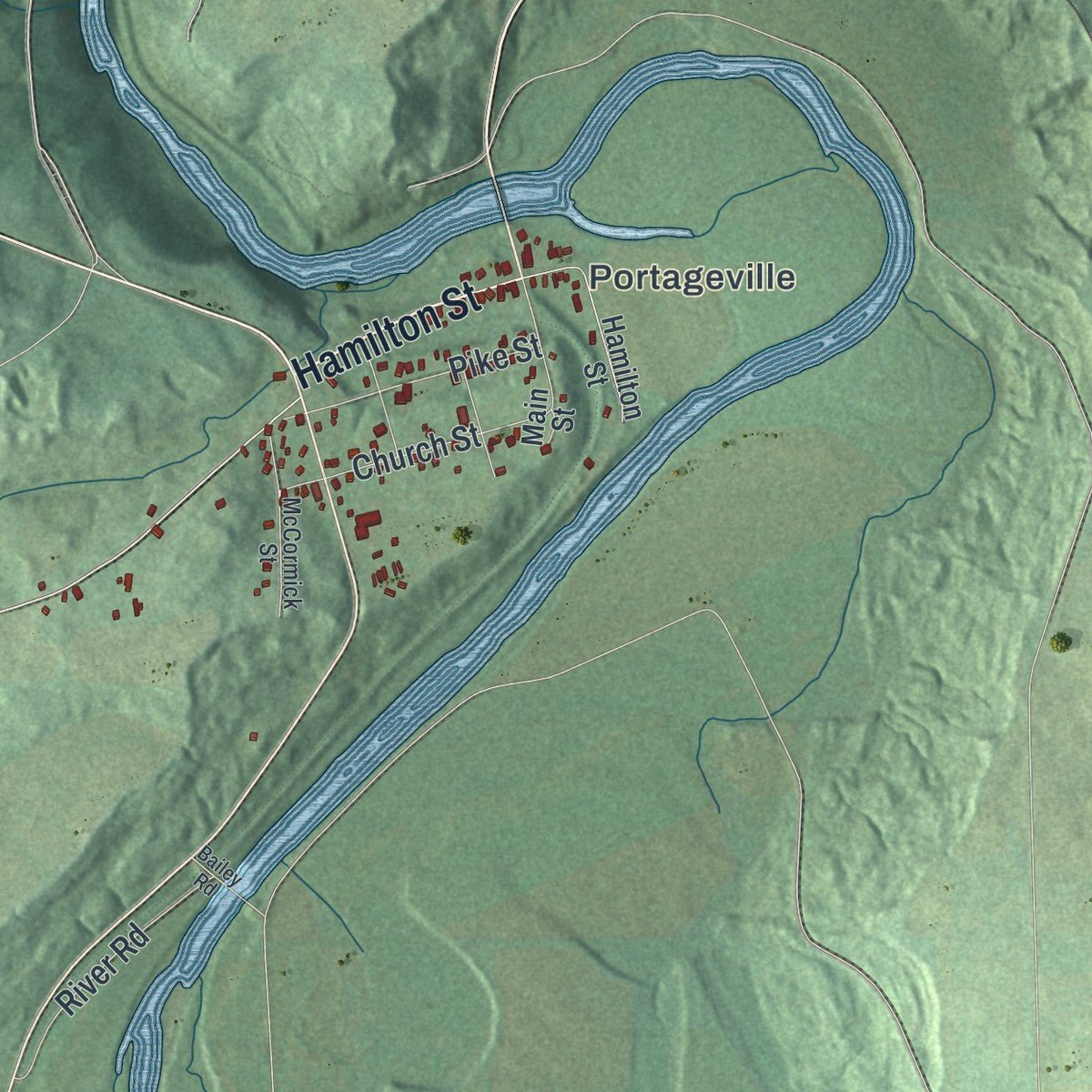 Second close-up of the map of Genesee Falls, New York print showing more streets and buildings