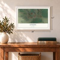 Genesee, Idaho map, 12 x 18 inch print in a white frame in an entryway