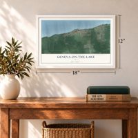 Geneva-on-the-Lake, Ohio map, 12 x 18 inch print in a white frame in an entryway
