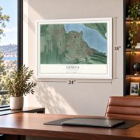 Geneva, Washington map, 18 x 24 inch print in a white frame in a home office