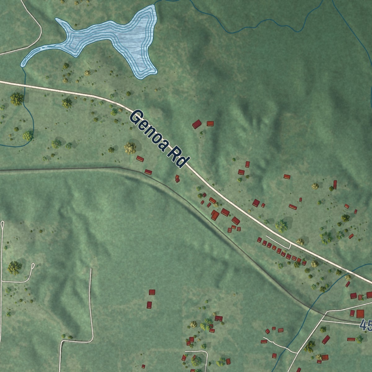 Second close-up of the map of Genoa, Arkansas print showing more streets and buildings