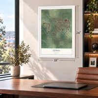 Genoa, Illinois map, 18 x 24 inch print in a white frame in a home office
