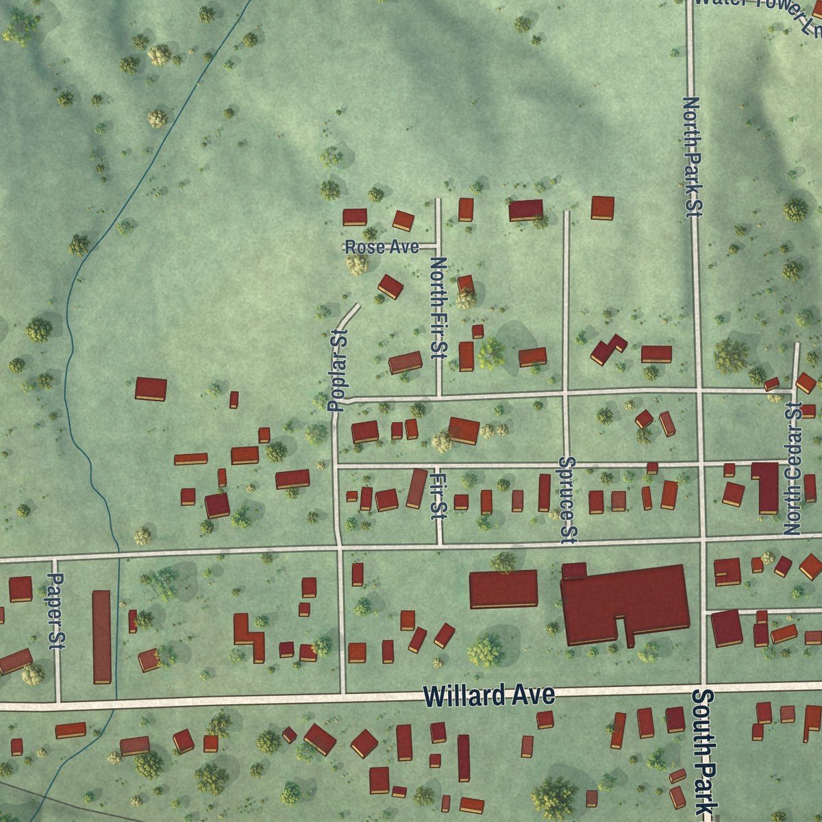 Second close-up of the map of Genoa, Nebraska print showing more streets and buildings